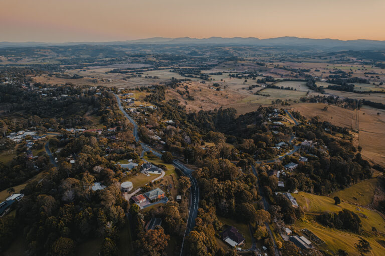 Aerial shot of Clunes Village