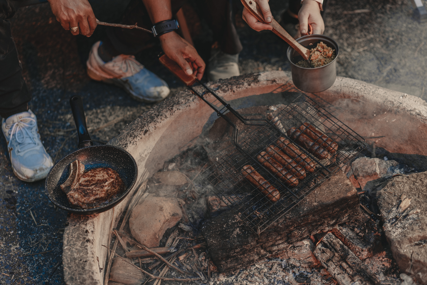 Cooking food on the fire