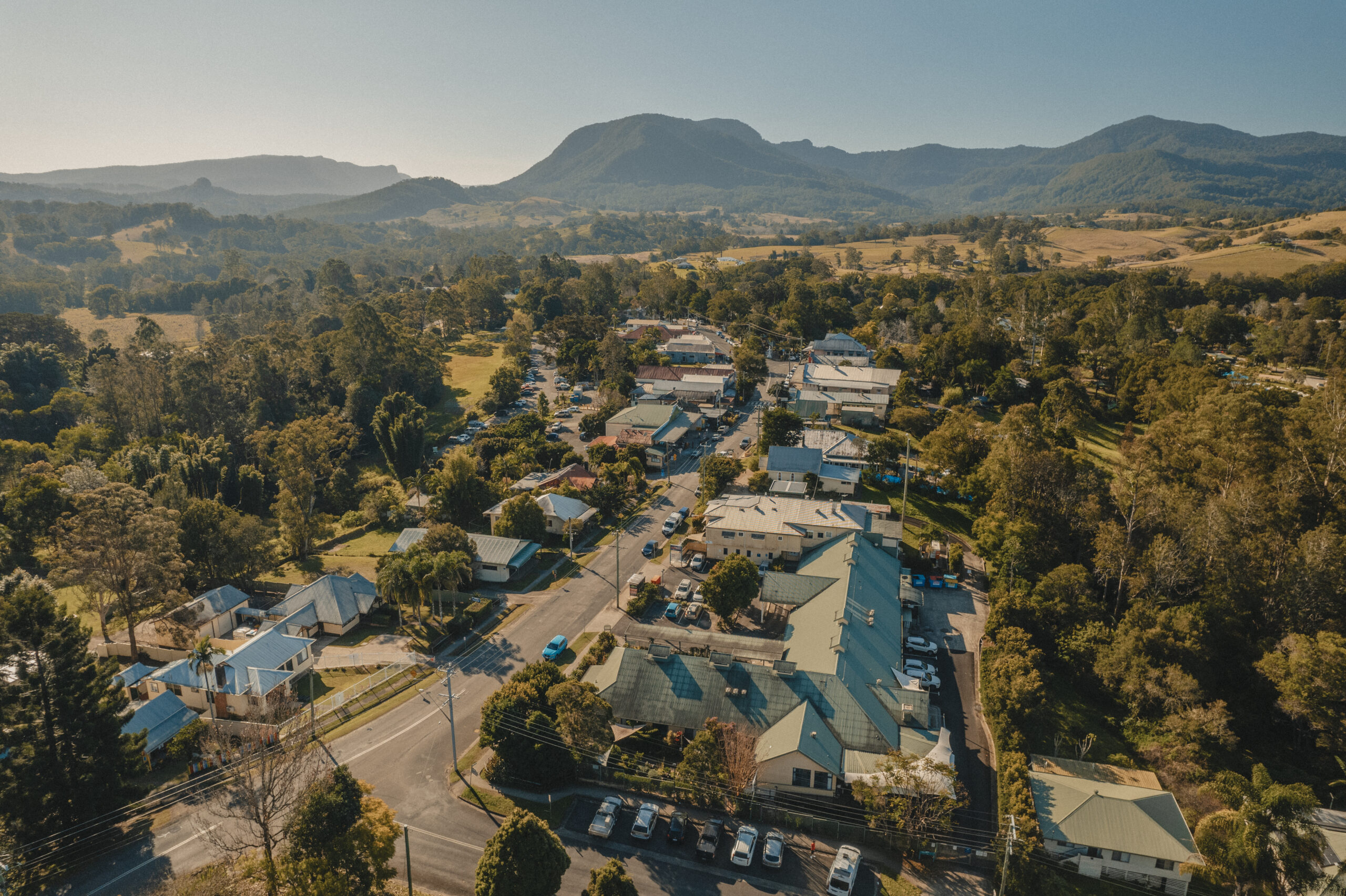 Aerial image of the town of Nimbin