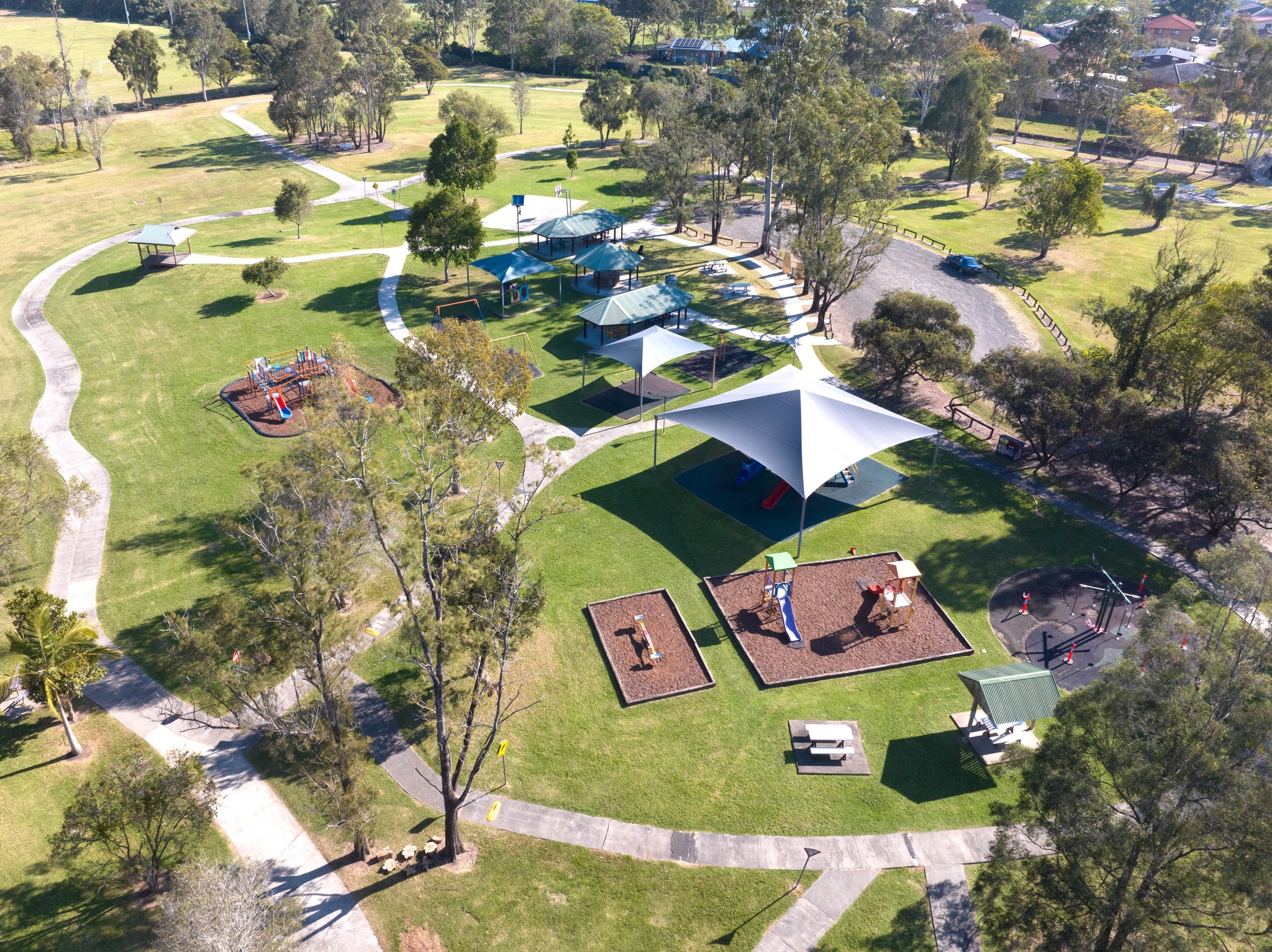 Wade Park birds eye view drone